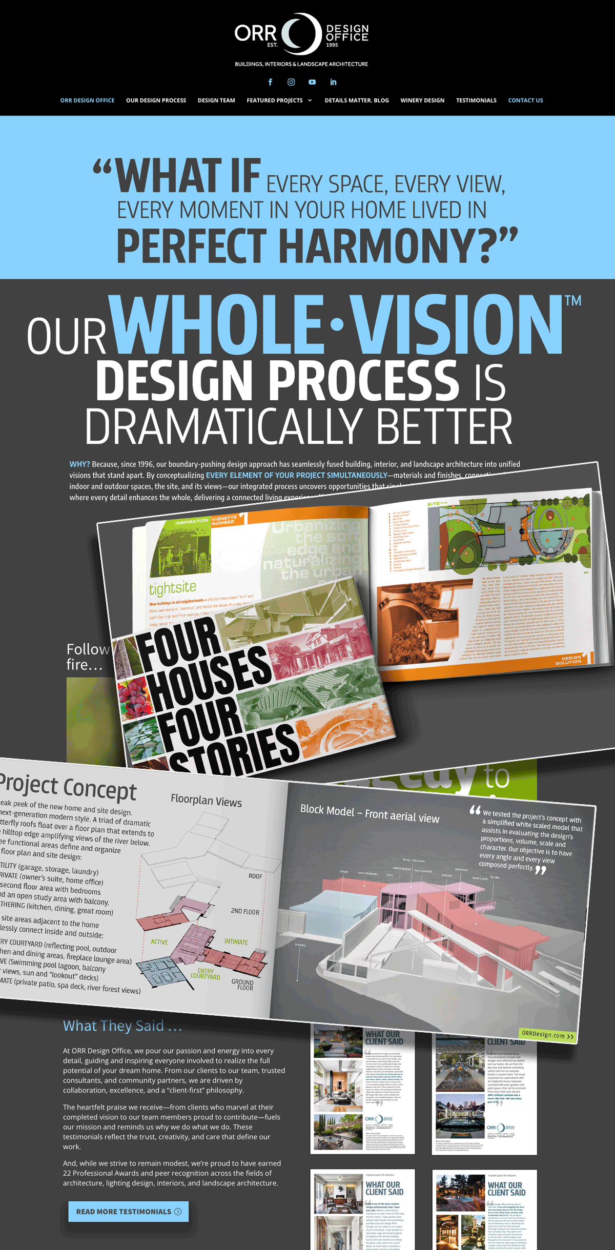 The ORR Design Office website and two promotional book layouts